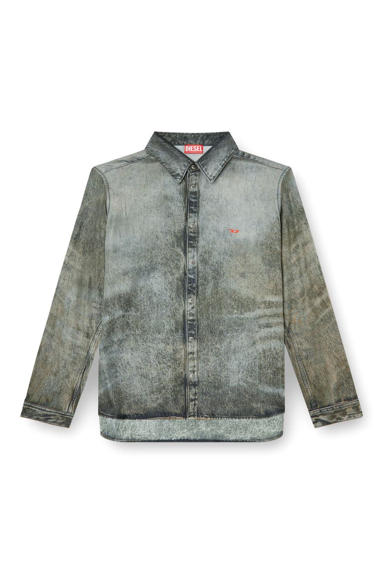 S-Simply-Lkct Denim Print Button-Up Shirt, Alternate, color, BLACK/ DENIM