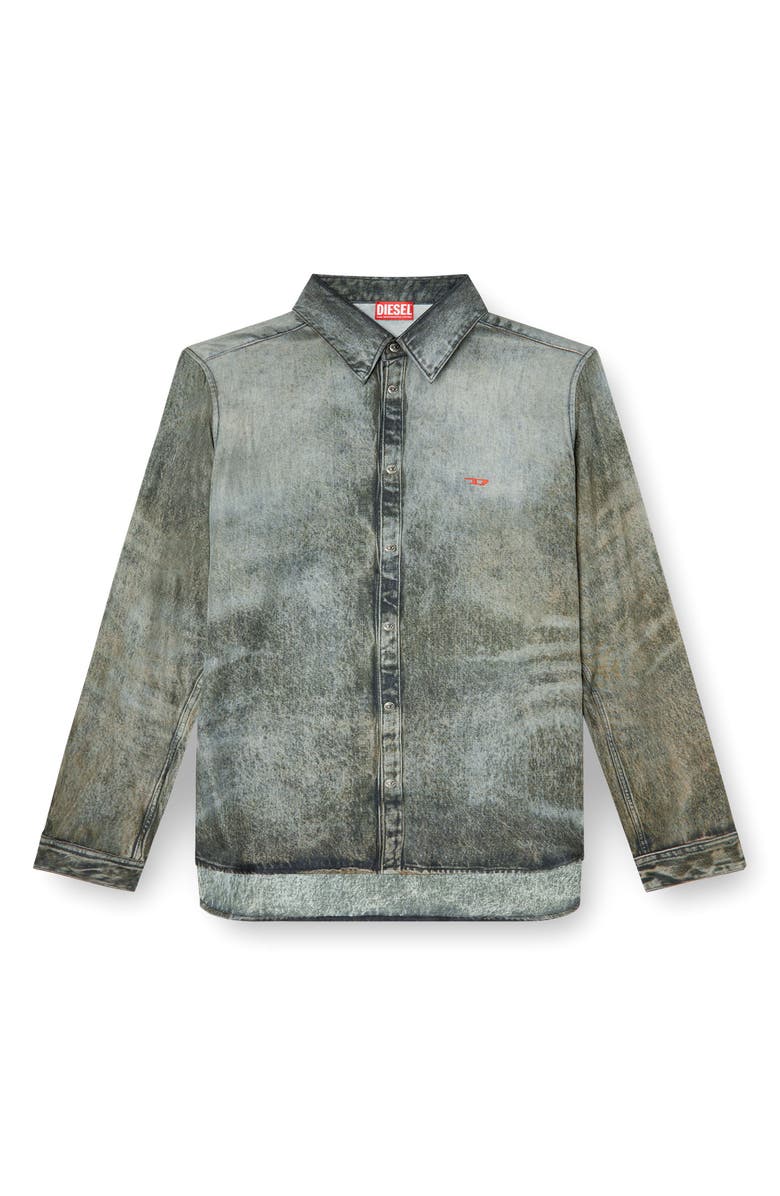DIESEL<sup>®</sup> S-Simply-Lkct Denim Print Button-Up Shirt, Alternate, color, Black/ Denim