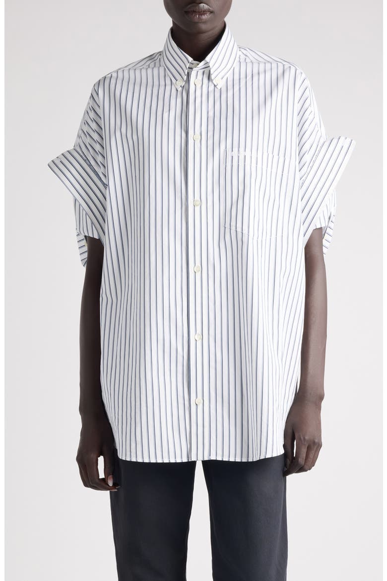 Tucked Short Sleeve Button-Down Shirt, Main, color, 9086 WHITE/ BLUE