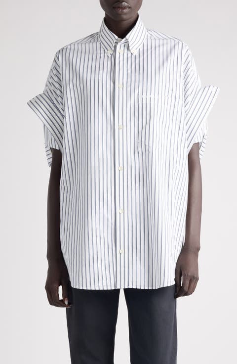 Tucked Short Sleeve Button-Down Shirt
