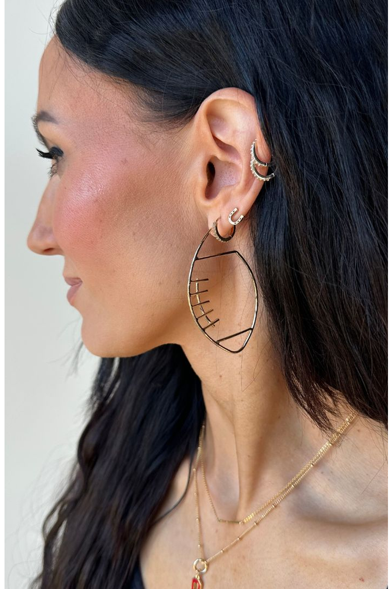 Football Hoop Earrings, Alternate, color, Silver