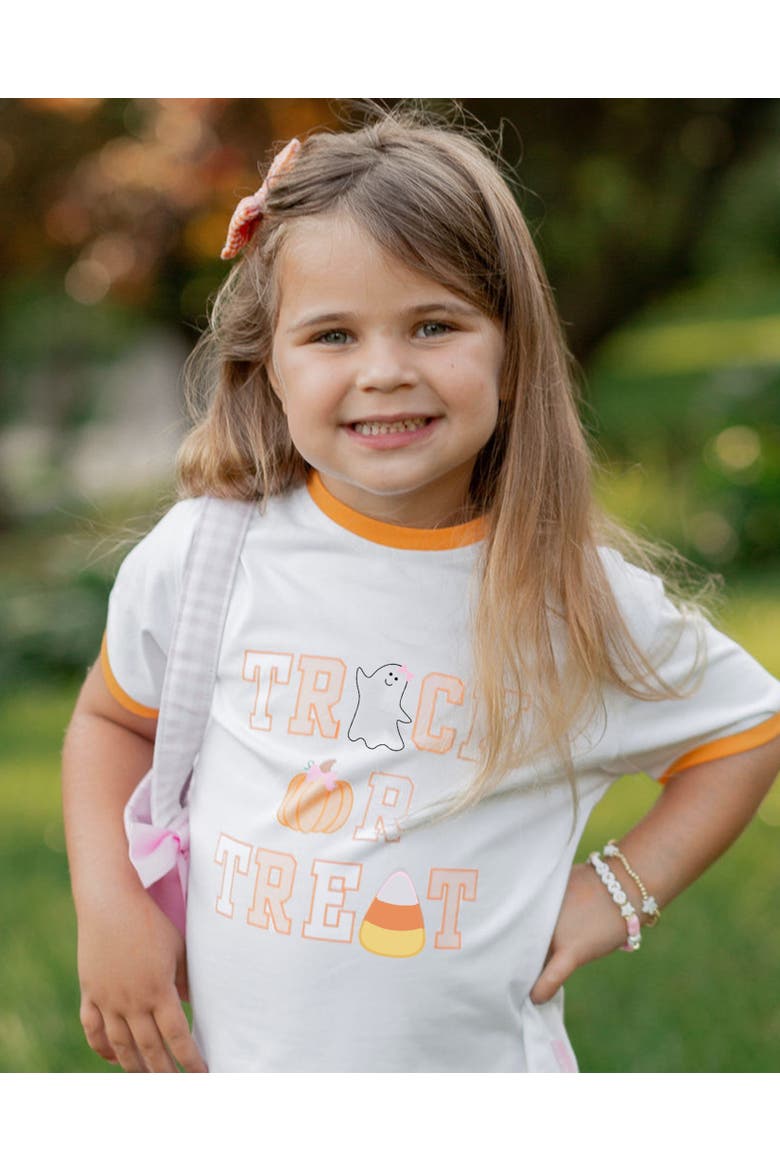 Trick-or-Treat Halloween Bow Crewneck T-Shirt, Alternate, color, White/Orange