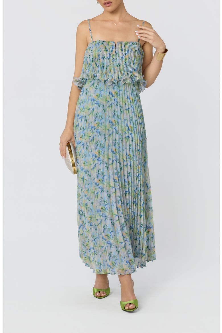 Makennah Floral Plissé Maxi Dress, Alternate, color, BLUE GREEN FLORAL