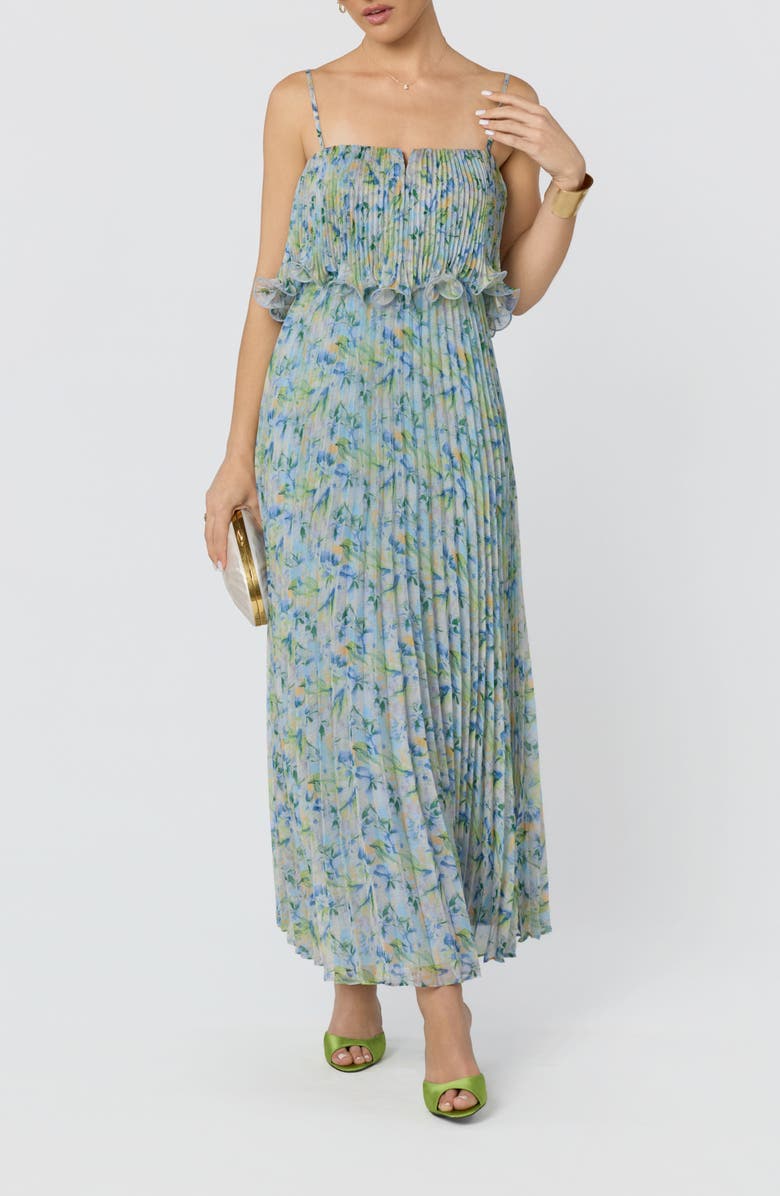 ASTR the Label Makennah Floral Plissé Maxi Dress, Alternate, color, Blue Green Floral