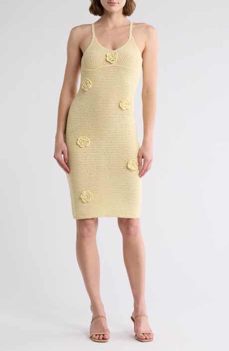 Lush Flower Appliqué Openwork Body-Con Sweater Dress