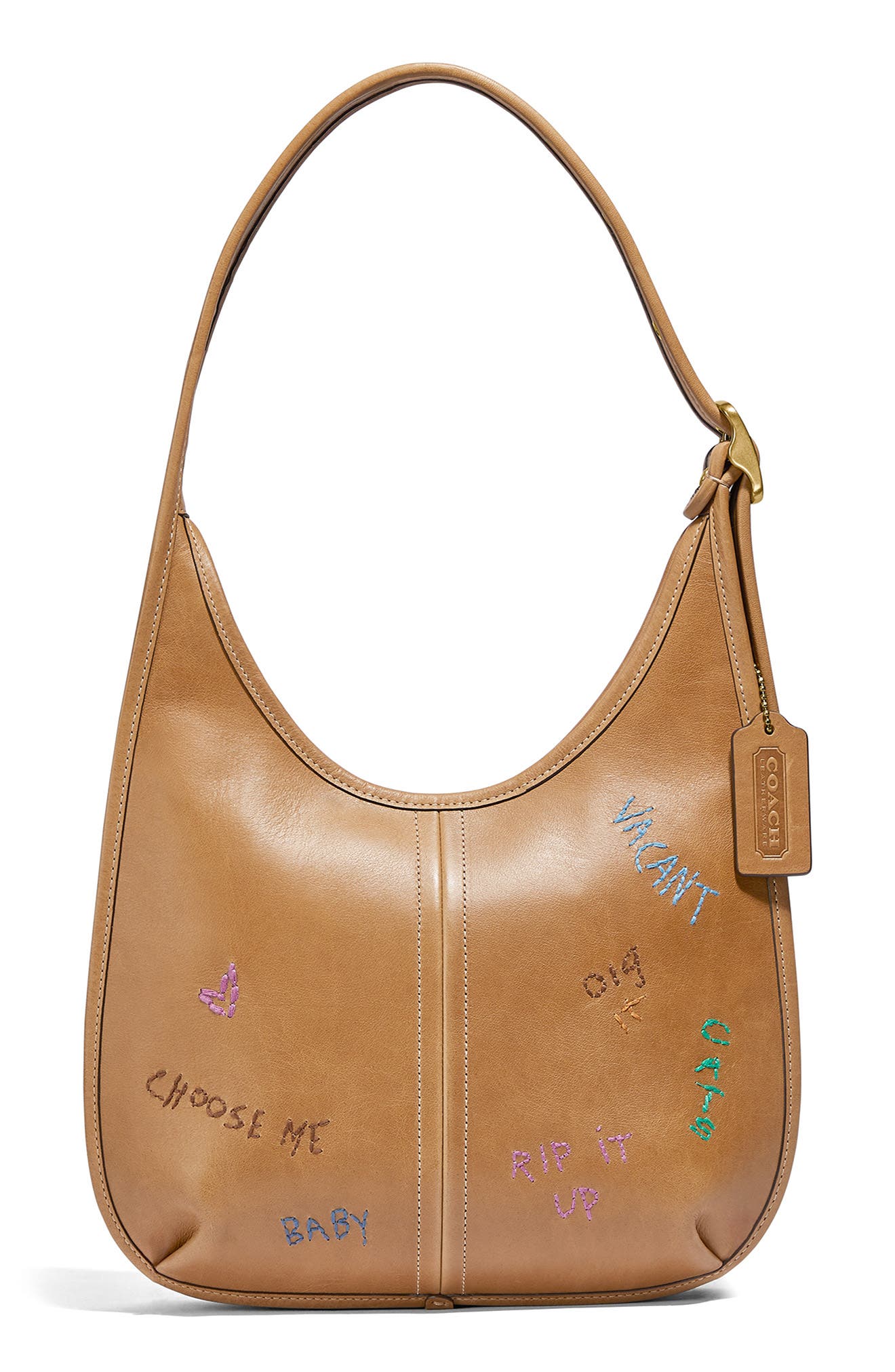 The Coach Originals Ergo Embroidered Leather Shoulder Bag, Main, color, BRASS/ TUMERIC ROOT