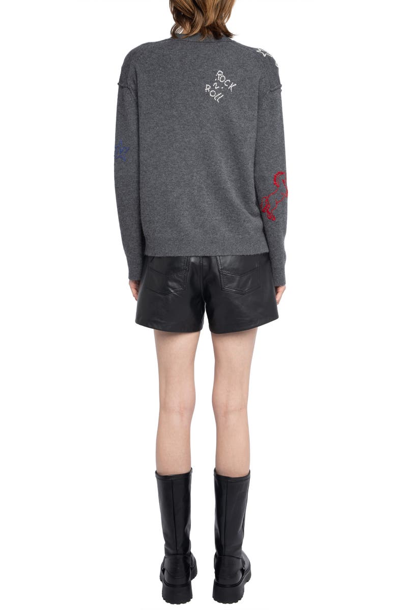 Zadig & Voltaire Mirkaz West Graph Embroidered Cashmere Cardigan, Alternate, color, Anthracite