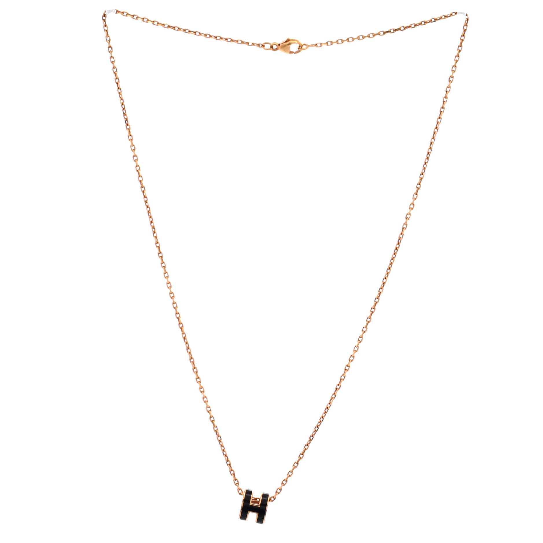Pop H Pendant Chain Necklace Metal and Enamel Mini, Alternate, color, Black