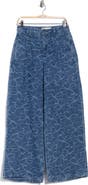 Joie Embroidered Floral High Waist Wide Leg Jeans