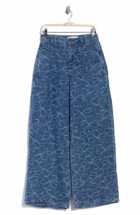 Embroidered Floral High Waist Wide Leg Jeans