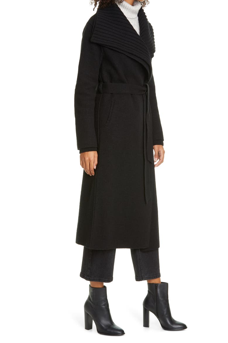 Maryn Wool Blend Wrap Coat, Alternate, color, CAVIAR