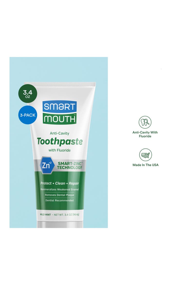 Anti-Cavity Fluoride Toothpaste with Zinc Enamel Strengthening 3-Pack, Alternate, color, Mild Mint