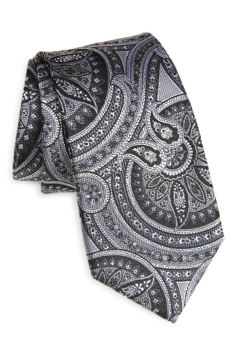 Paisley Silk Tie, Main, color, SILVER