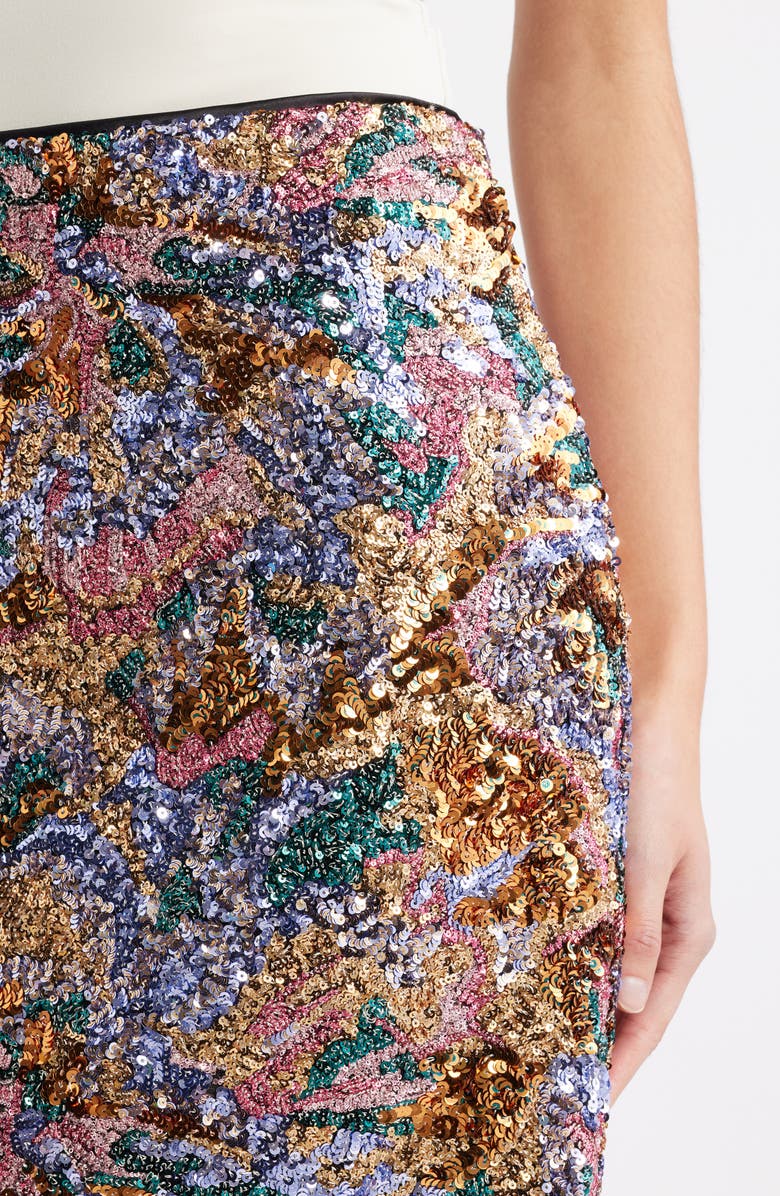 Elie Tahari The Adrianne Sequin Midi Skirt, Alternate, color, Abstract Floral Sequin