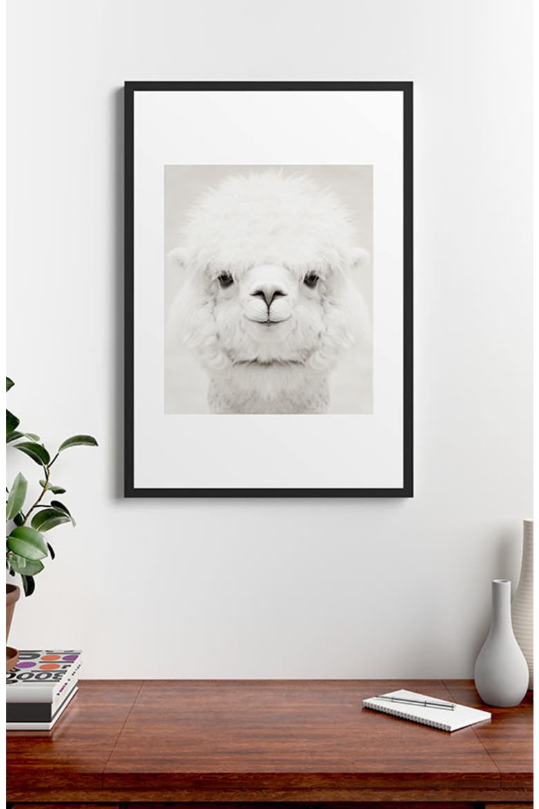 Monika Strigel - Smiling Alpaca Framed Art Print, Alternate, color, BLACK-WHITE