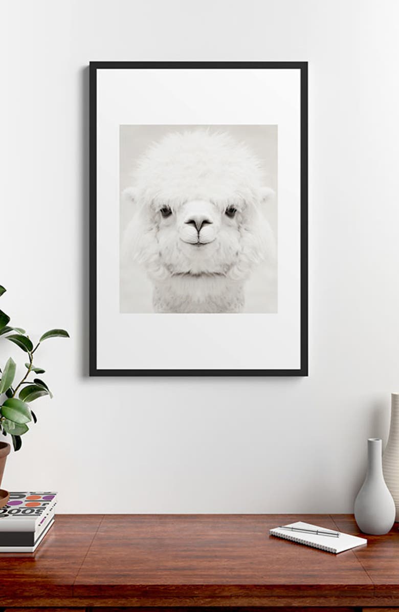 Deny Designs Monika Strigel - Smiling Alpaca Framed Art Print, Alternate, color, Black-White