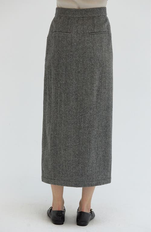 CRESCENT CRESCENT BRUSHED HERRINGBONE MIDI SKIRT