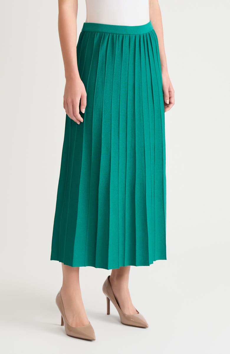 Ming Wang Pleated Knit A-Line Skirt, Alternate, color, Everest