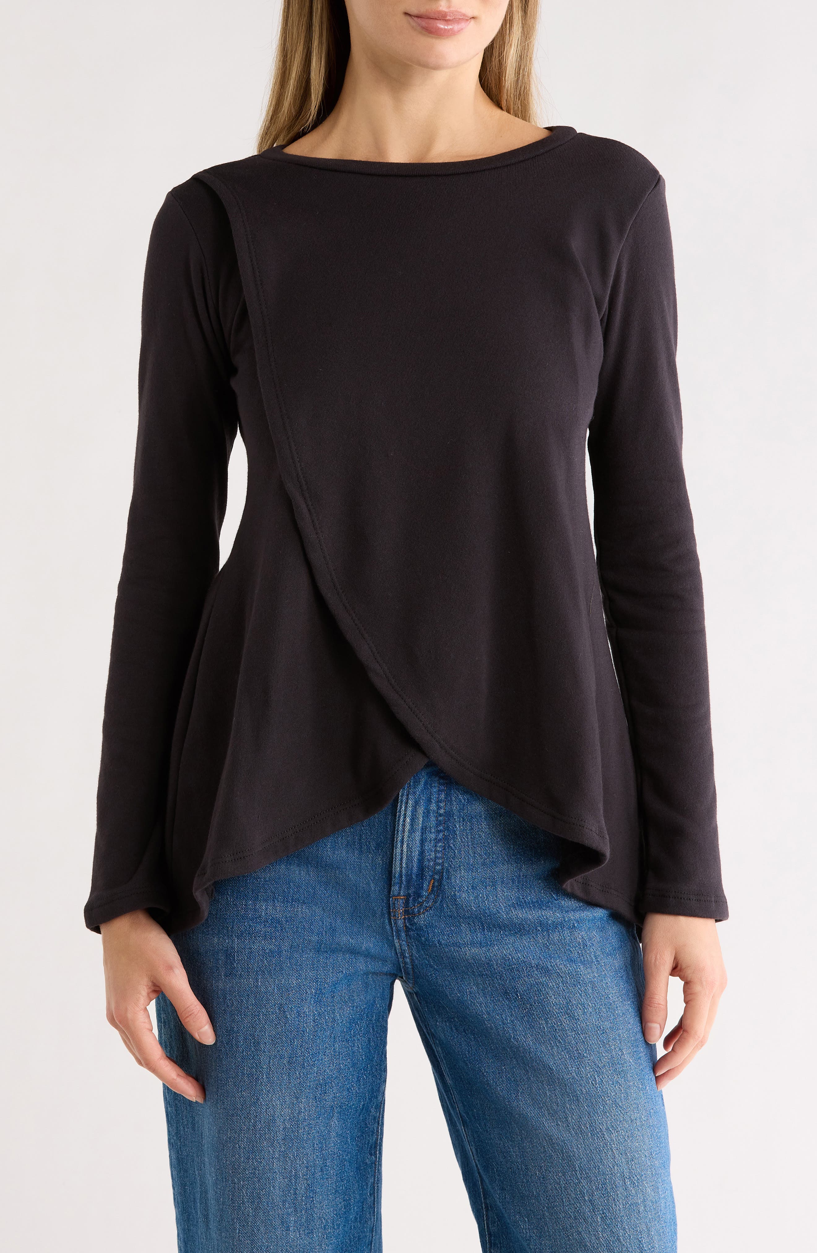 GO COUTURE Long Sleeve Cross Hem T-Shirt