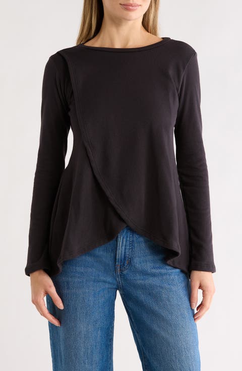 Long Sleeve Cross Hem T-Shirt