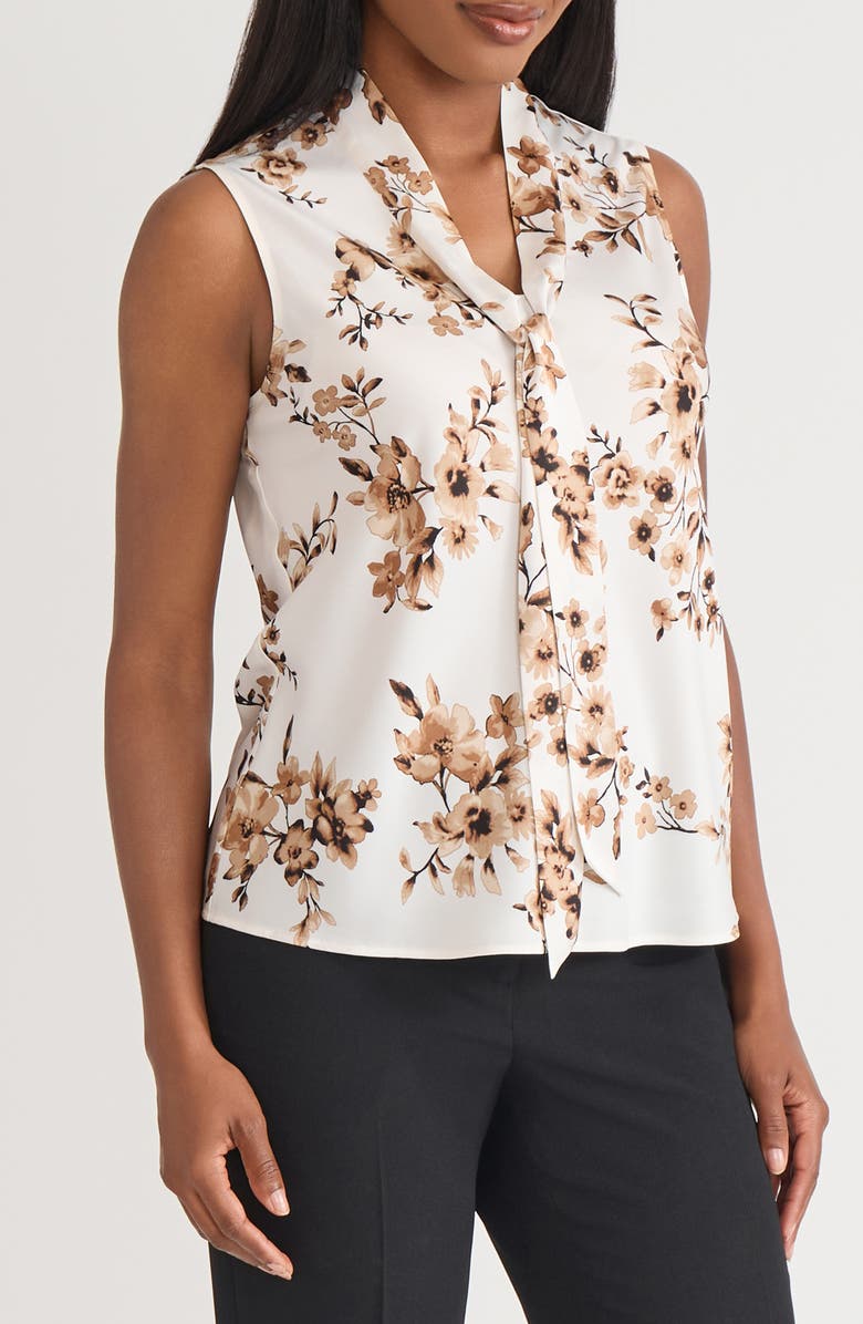 KASPER Floral Tie Neck Sleeveless Top, Alternate, color, Vanilla Ice Multi