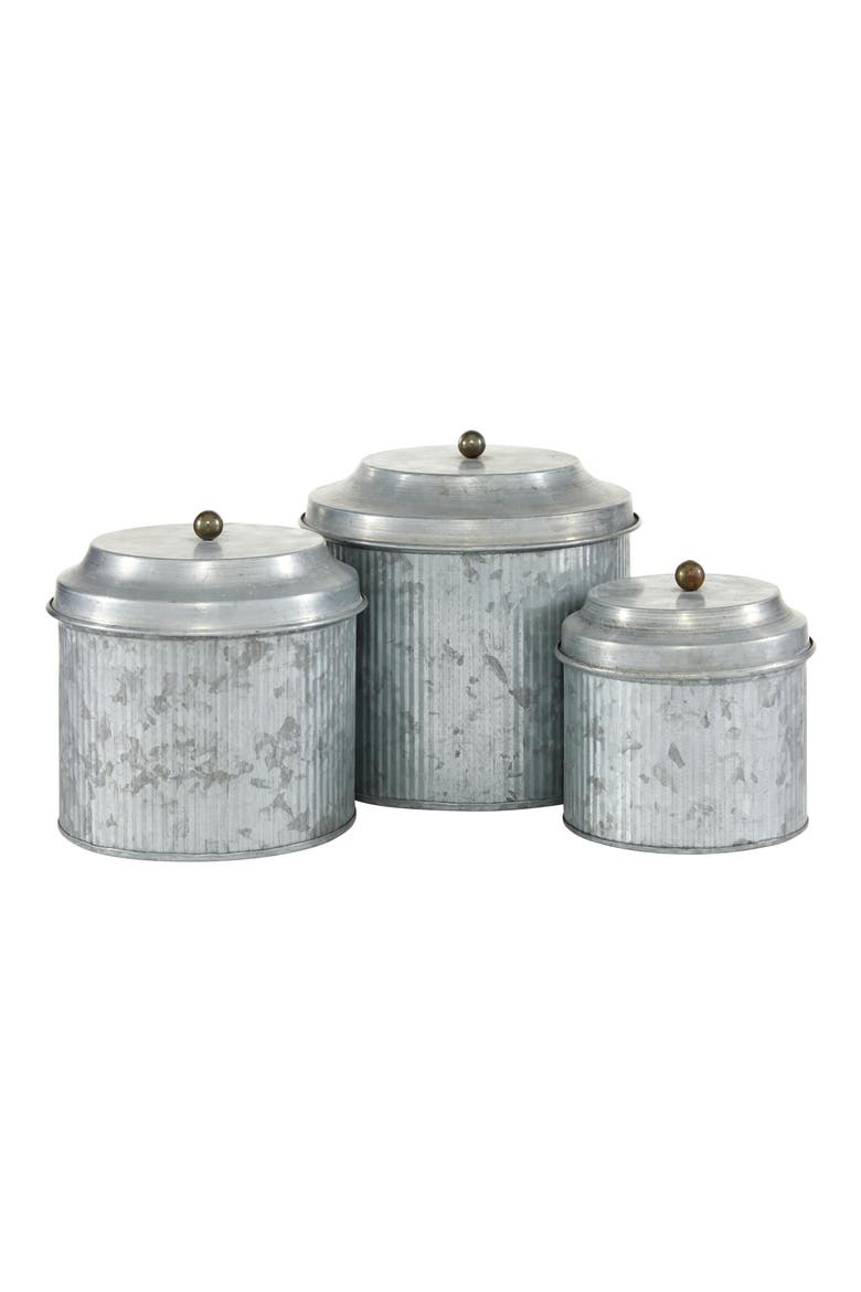 Farmhouse Set of 3 Metal Canisters, Alternate, color, SILVER
