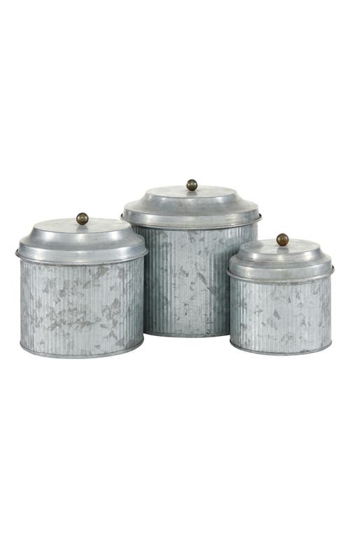 Uma Farmhouse Set Of 3 Metal Canisters In Gray