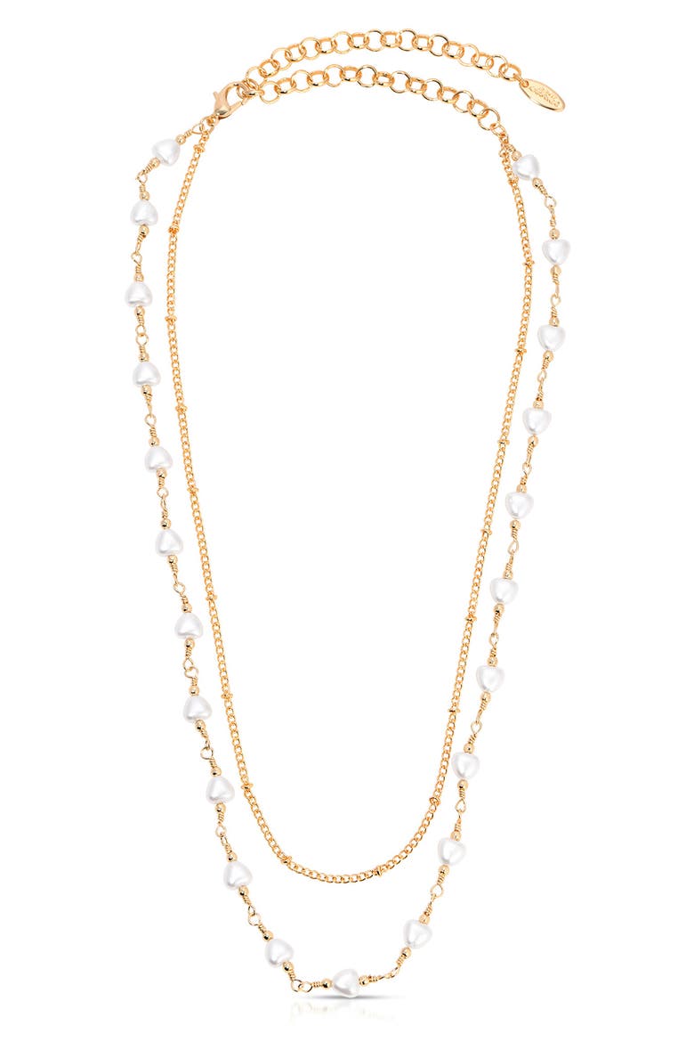 Faux Pearl Double Layer Necklace, Alternate, color, GOLD