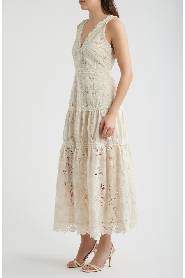 Francia Embroidered Lace Midi Dress, Alternate, color, CREAM