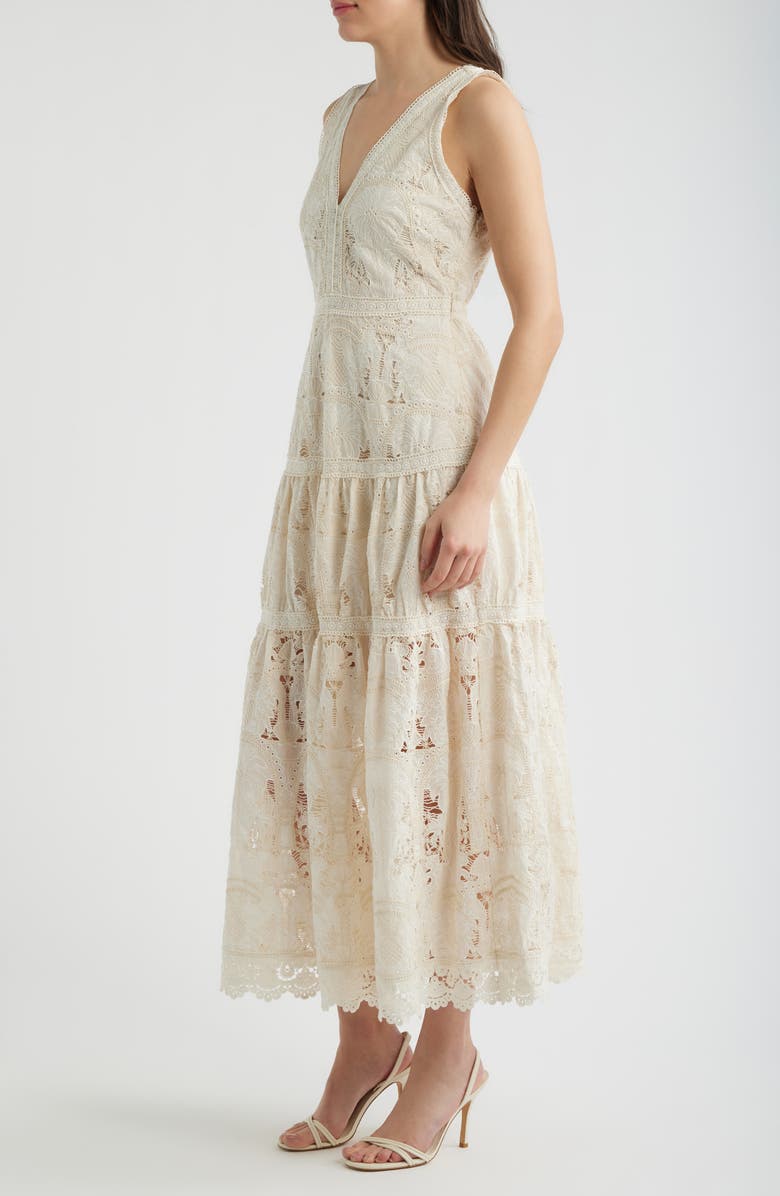 Lucy Paris Francia Embroidered Lace Midi Dress, Alternate, color, Cream