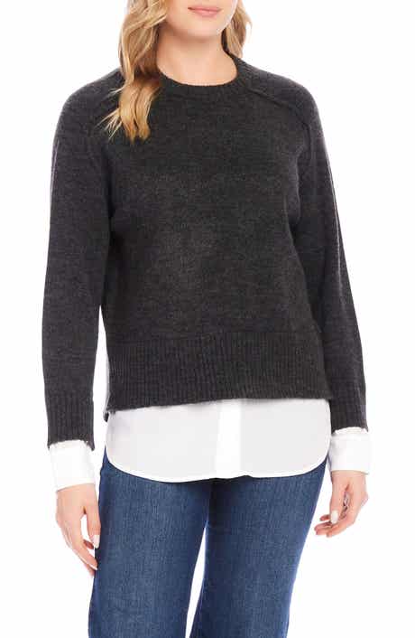 Karen Kane Mixed Media Layered Crewneck Sweater