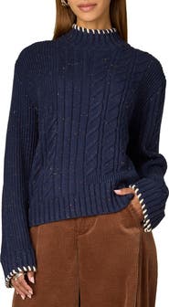 Wit & Wisdom Cable Stitch Mock Neck Sweater