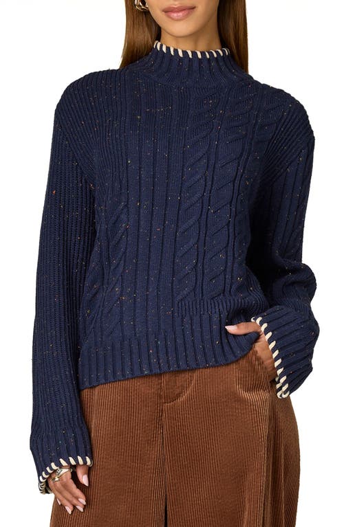 Wit & Wisdom Cable Stitch Mock Neck Sweater In Blue