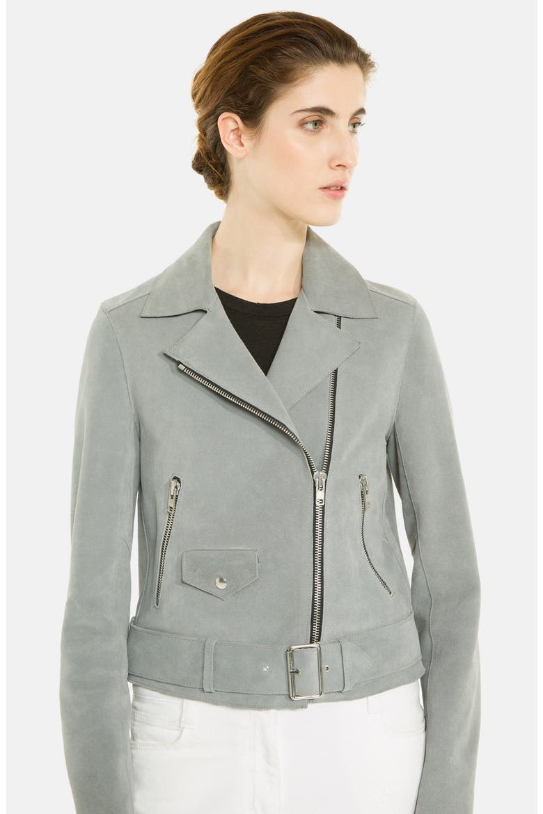 'Vacances' Suede Moto Jacket, Alternate, color, GRIS