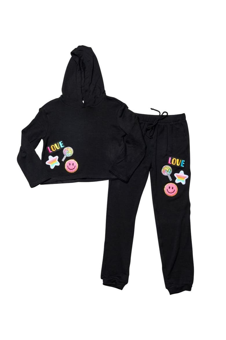 Girls' Butter Fleece Hooded Crop Sweatshirt - Big Kid, Alternate, color, Black