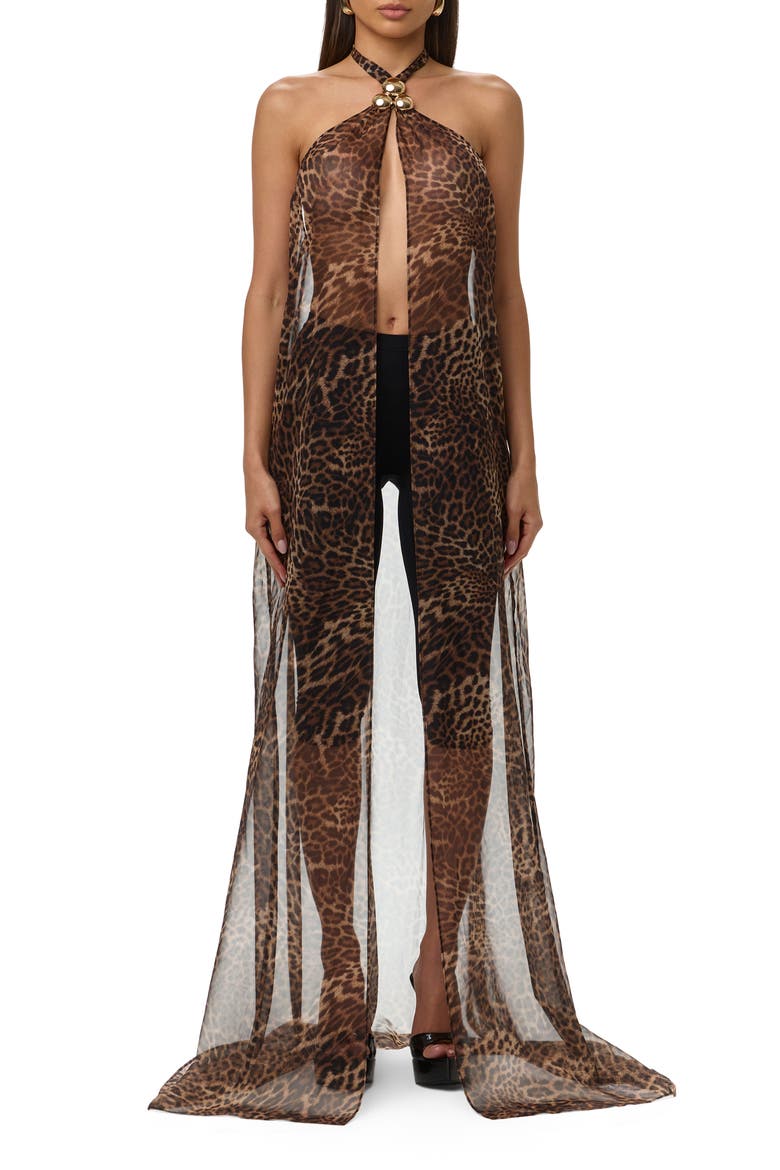 Leopard Print Halter Chiffon Tunic Top, Main, color, SPOTTED LEOPARD