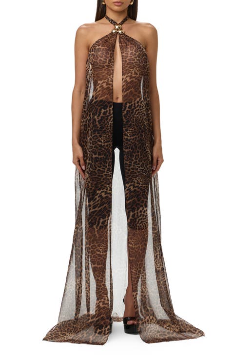Leopard Print Halter Chiffon Tunic Top