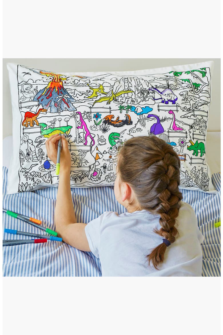 Color Your Own Dinosaur Pillowcase, Alternate, color, White