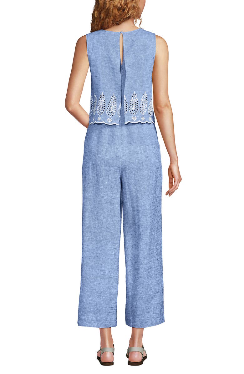 Lands' End Linen Sleeveless Embroidered Jumpsuit, Alternate, color, 