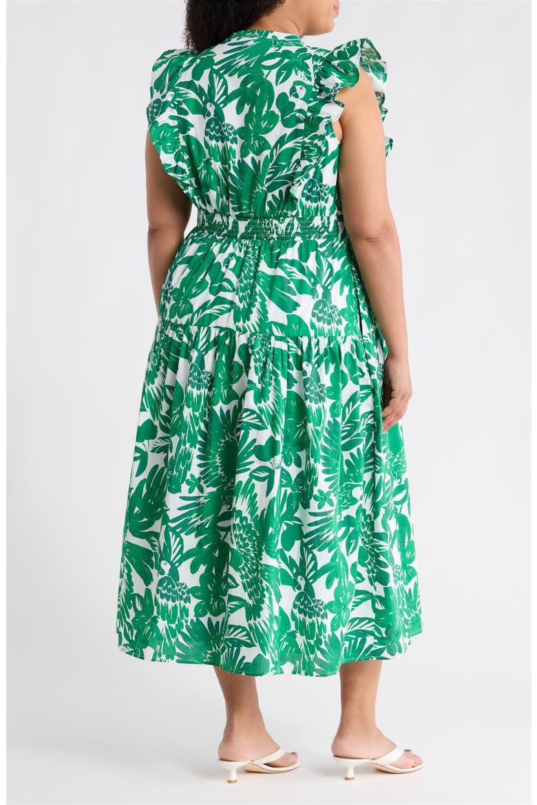 Masey Tropical Print Ruffle Midi Dress, Alternate, color, WHITE-GREENS