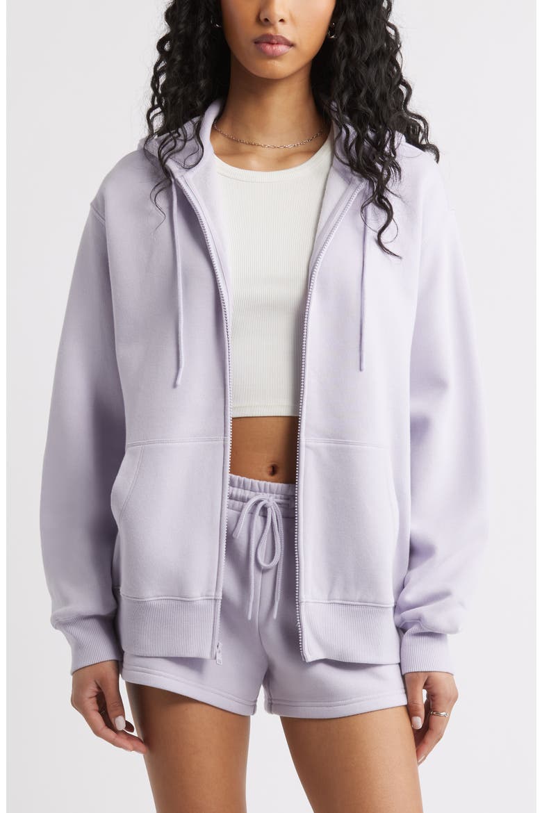 Oversize Zip Fleece Hoodie, Main, color, PURPLE THISTLE