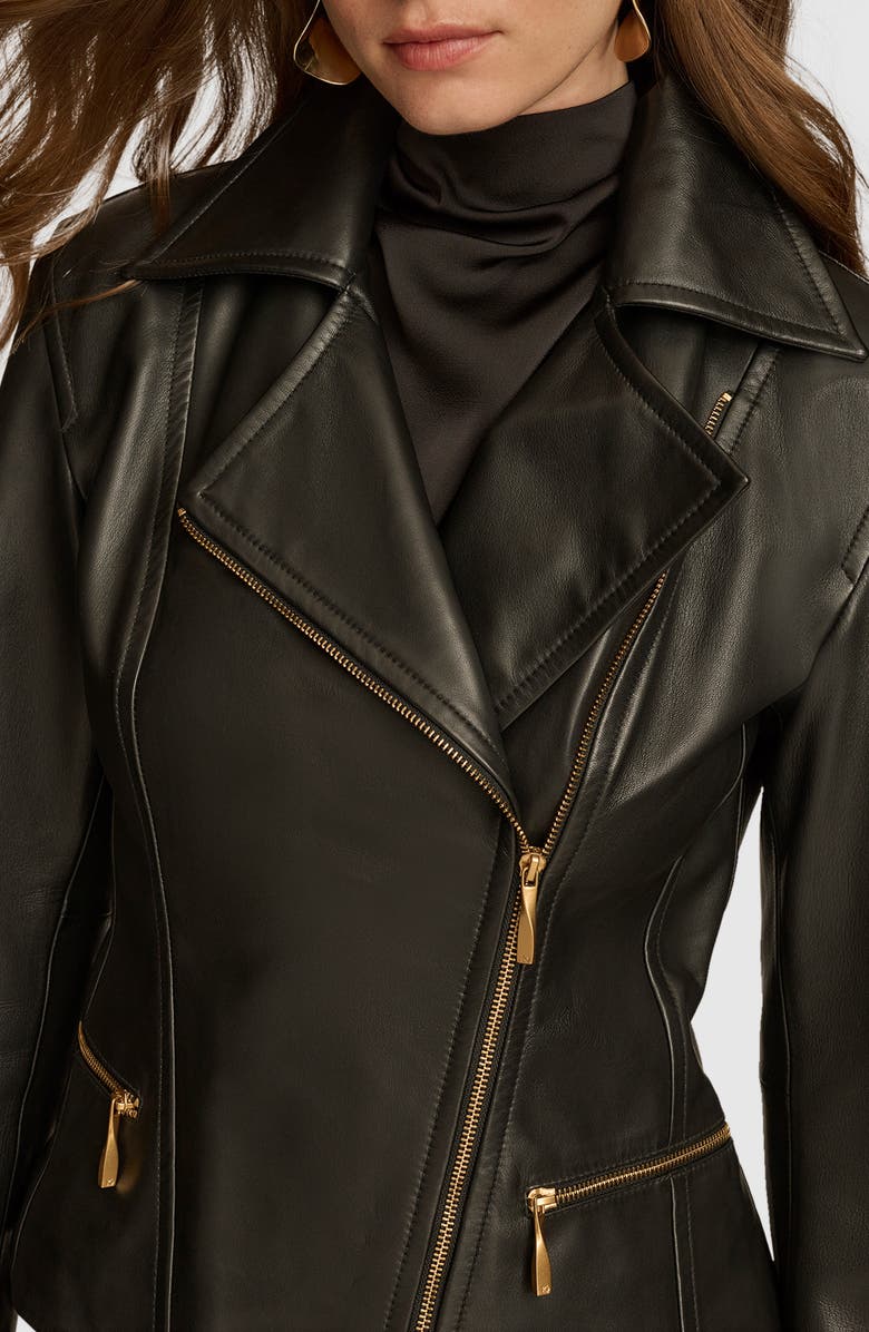Donna Karan New York Leather Moto Jacket, Alternate, color, Black