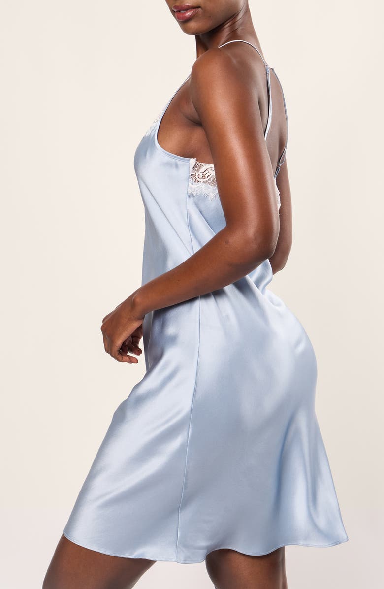 Petite Plume Periwinkle Lace Mulberry Silk Nightgown, Alternate, color, 