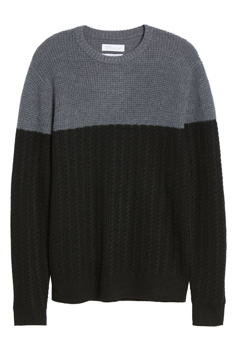 Nordstrom Signature Block Merino Wool Cable Knit Sweater, Alternate, color, 
