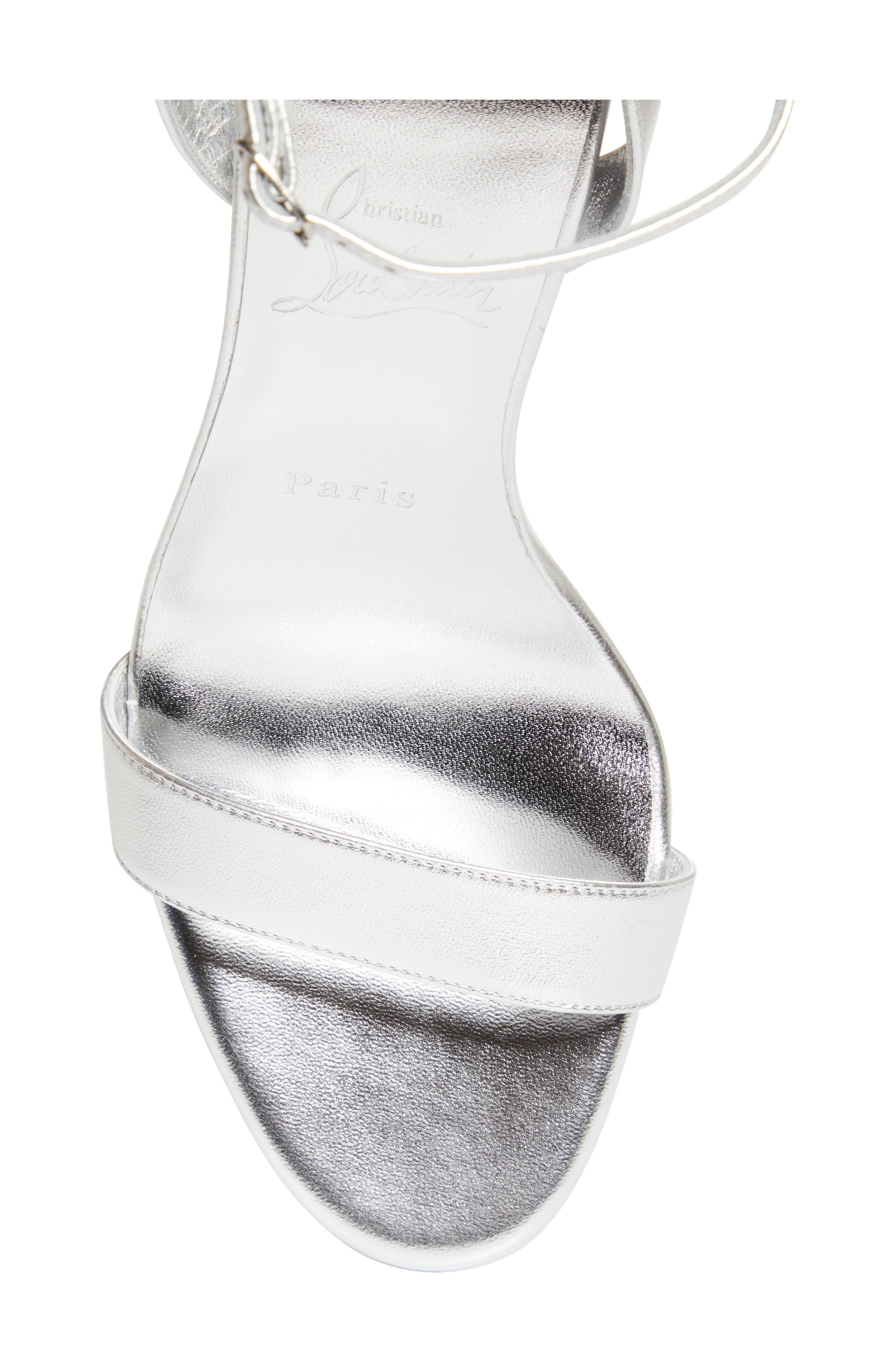 Christian Louboutin Miss Z Metallic Ankle Strap Sandal, Alternate, color, Silver/ Silver