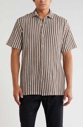 T.R. PREMIUM Stripe Knit Short Sleeve Button-Up Shirt