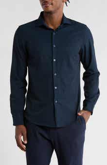 DENIM AND FLOWER Polka Dot Stretch Button-Up Shirt