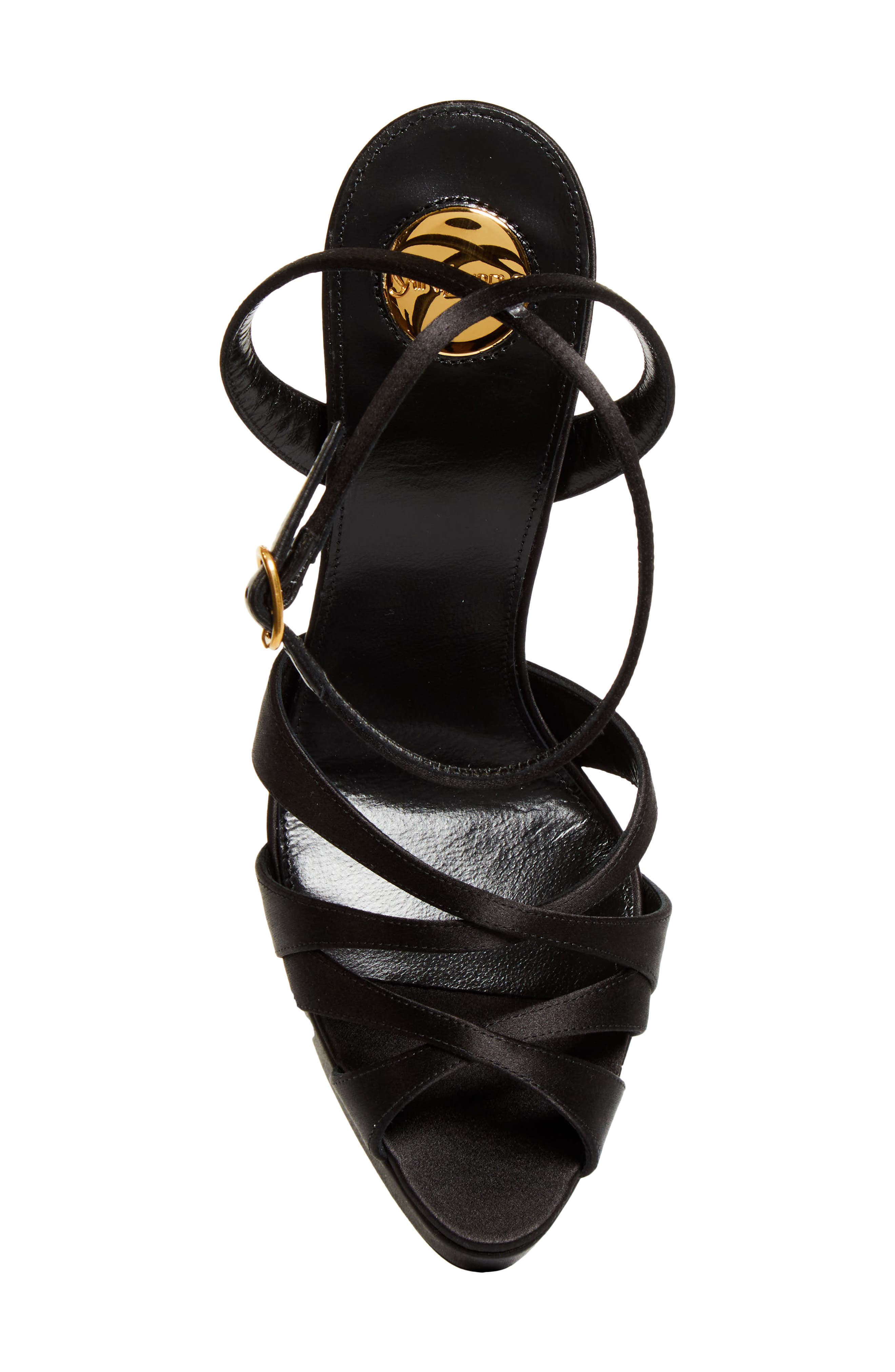 Saint Laurent Chandelle Ankle Strap Platform Sandal, Alternate, color, Black