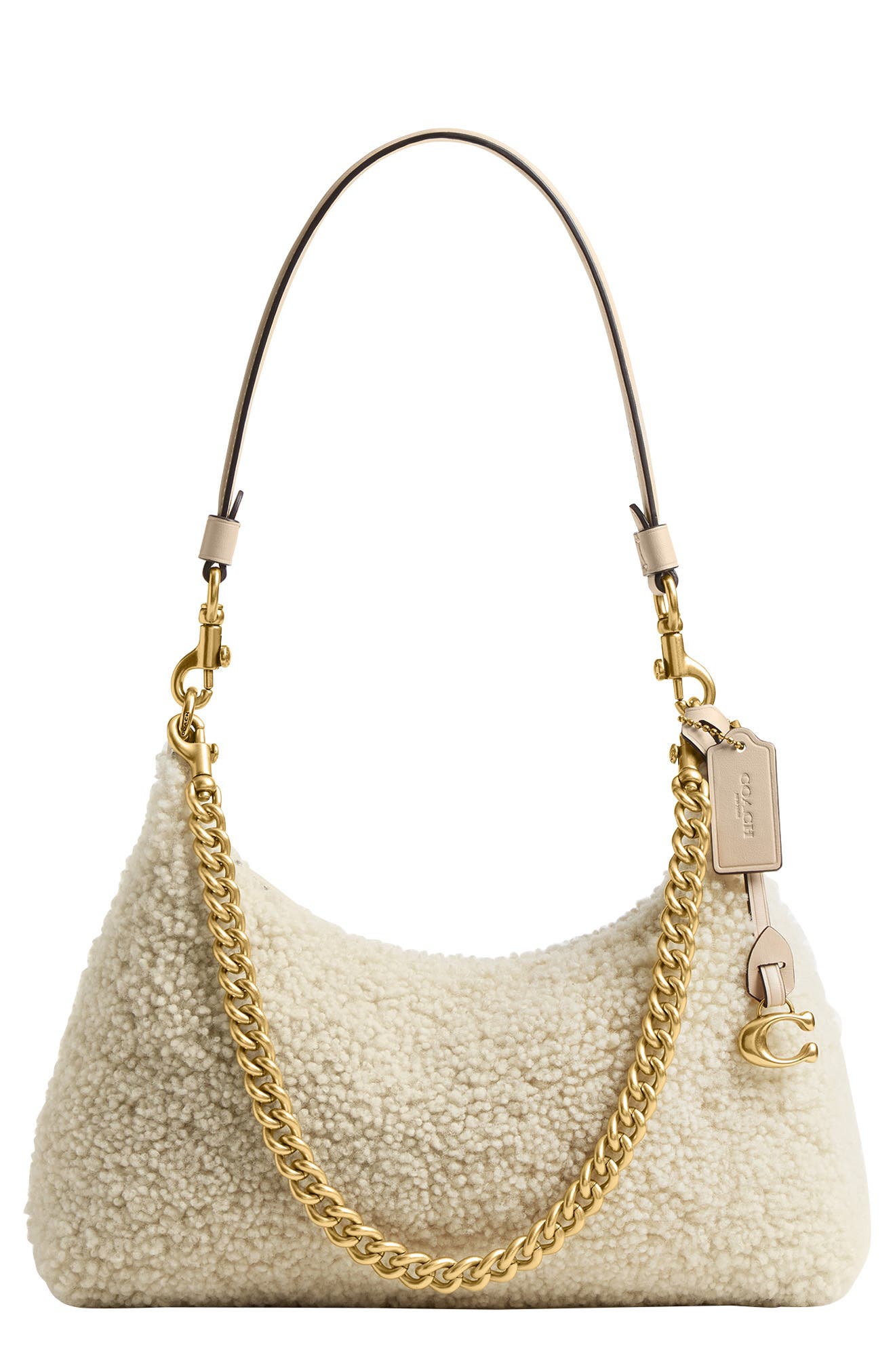 COACH Juliet Genuine Shearling Shoulder Bag, Main, color, Beige