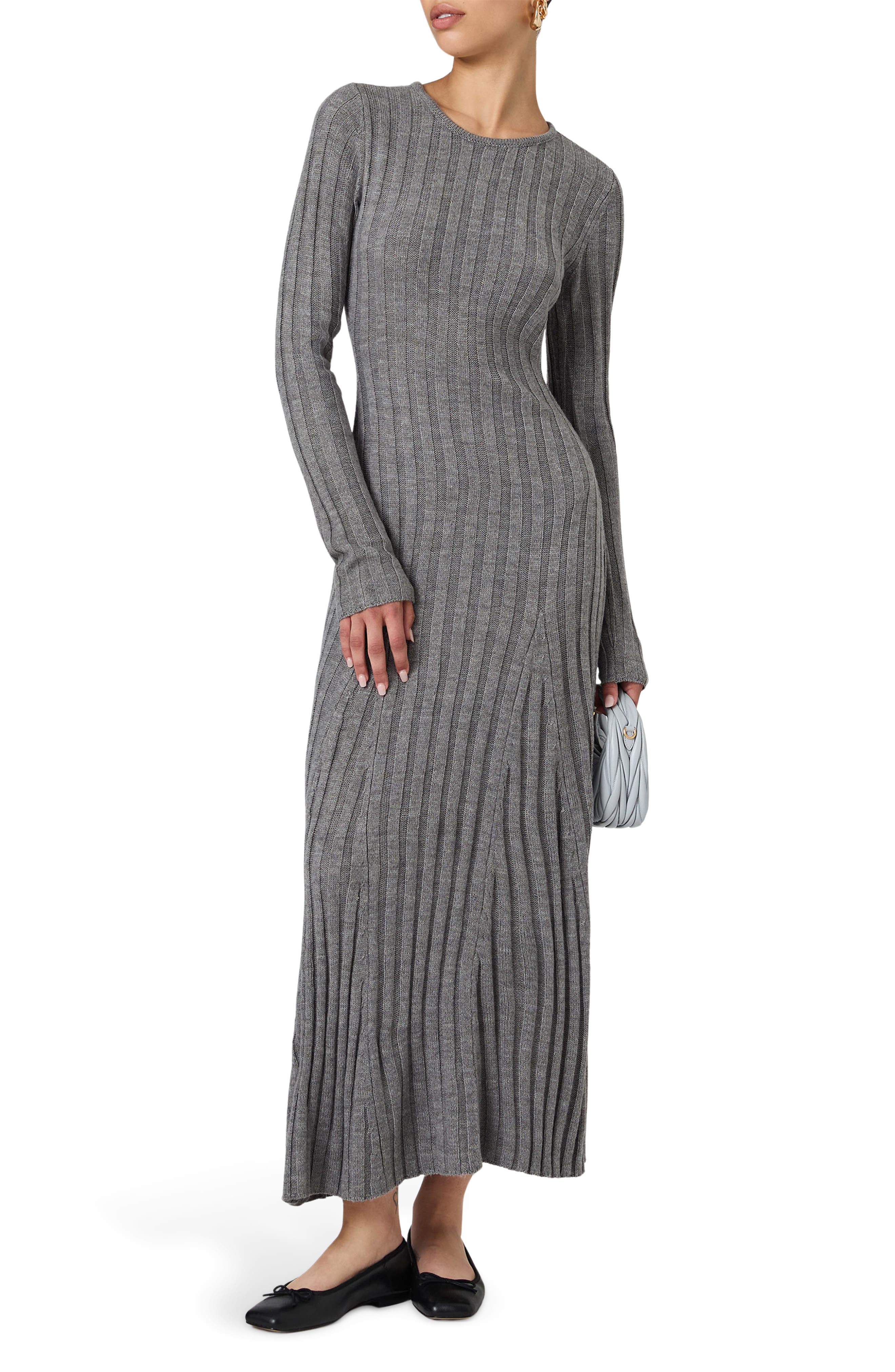 French Connection Long Sleeve Rib Maxi Sweater Dress